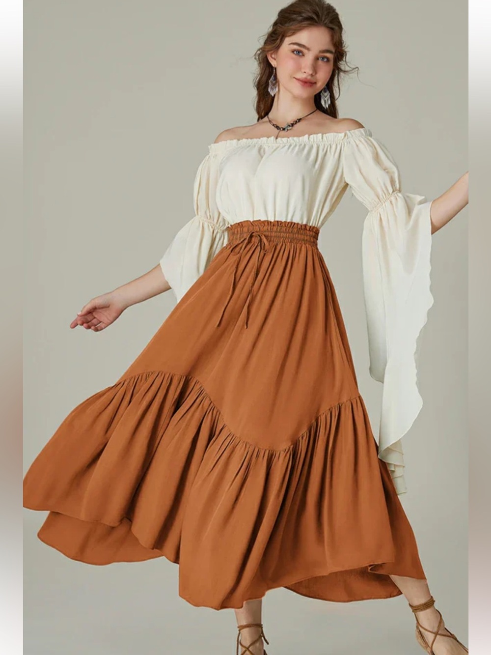 Scarlet Darkness High Waist Tiered Renaissance Maxi Skirt Gothic Orange Large - Picture 2 of 10